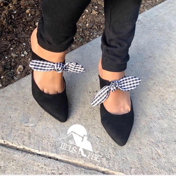 Shoes - Vegan Suede Ginham Kitten Heels